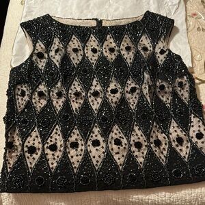 1920’s - 1930’s Elegant Black and Cream Embellished Women's Top - Vintage